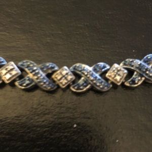 Sterling Silver Plated XOXO Bracelet Blue Diamonds